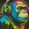 Monkey With Headphones Splatter Diamond Painting