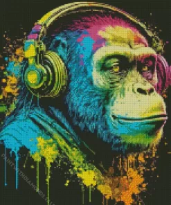 Monkey With Headphones Splatter Diamond Painting