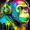 Monkey With Headphones Splatter Diamond Painting