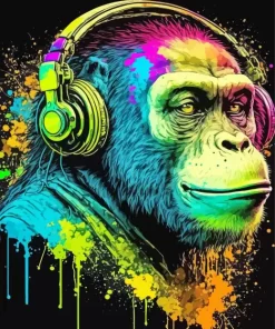 Monkey With Headphones Splatter Diamond Painting