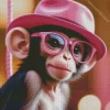 Monkey With Pink Glasses Diamond Painting