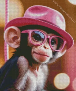 Monkey With Pink Glasses Diamond Painting