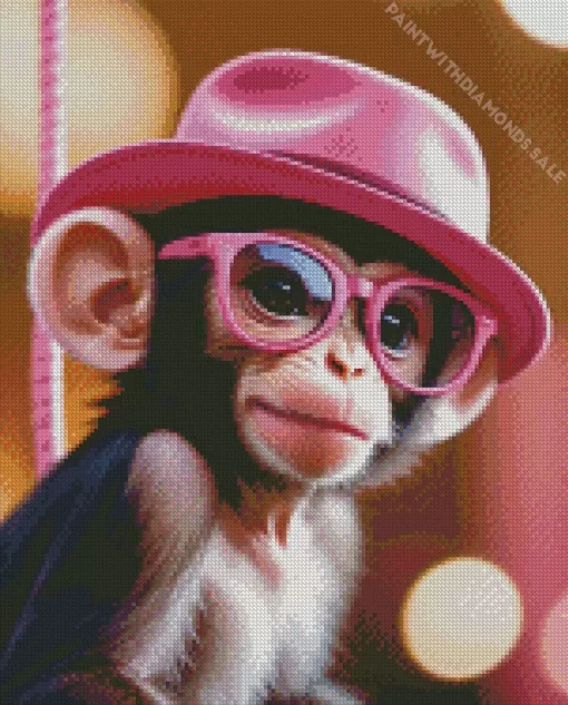 Monkey With Pink Glasses Diamond Painting