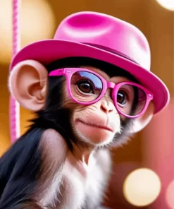 Monkey With Pink Glasses Diamond Painting