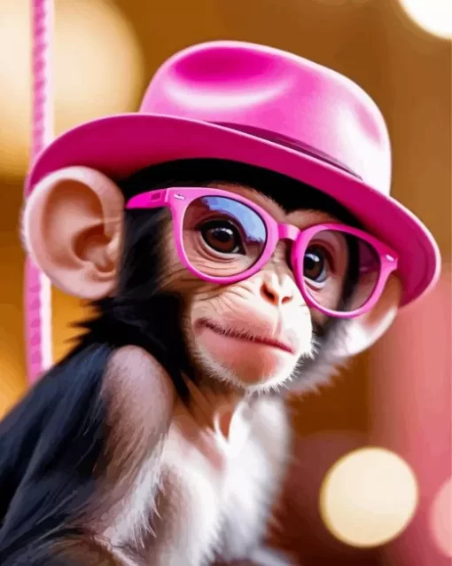 Monkey With Pink Glasses Diamond Painting