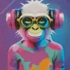 Monkey With Pink Headphones Diamond Painting