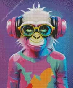 Monkey With Pink Headphones Diamond Painting