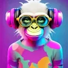 Monkey With Pink Headphones Diamond Painting