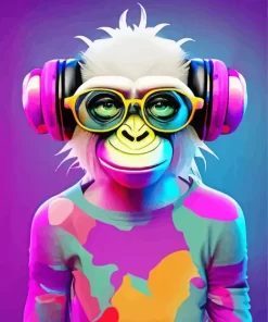 Monkey With Pink Headphones Diamond Painting