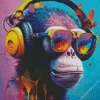 Monkey With Yellow Headphones Diamond Painting