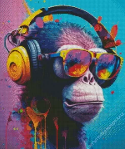 Monkey With Yellow Headphones Diamond Painting