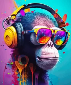 Monkey With Yellow Headphones Diamond Painting