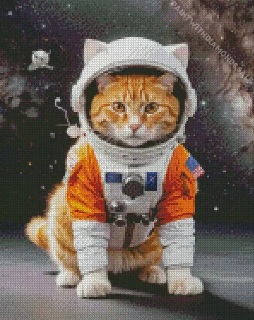 Orange Cat Astronaut Diamond Painting