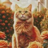 Orange Cat With Flowers Diamond Painting