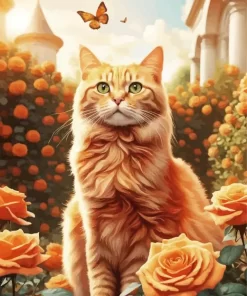 Orange Cat With Flowers Diamond Painting