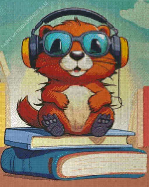 Otter With Headphones Diamond Painting