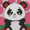 Panda With Strawberries Diamond Painting