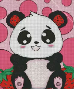 Panda With Strawberries Diamond Painting