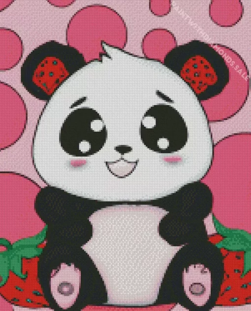 Panda With Strawberries Diamond Painting