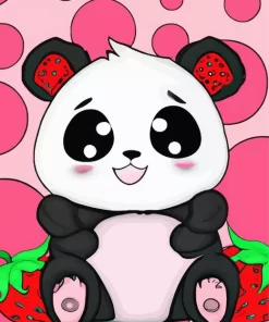 Panda With Strawberries Diamond Painting