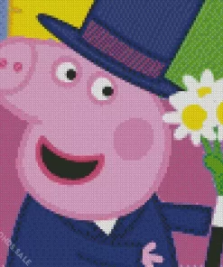 Peppa Pig With Flowers Diamond Painting