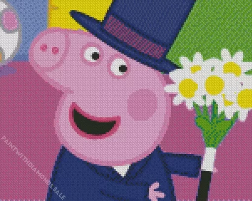 Peppa Pig With Flowers Diamond Painting