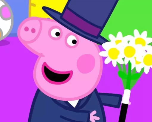 Peppa Pig With Flowers Diamond Painting