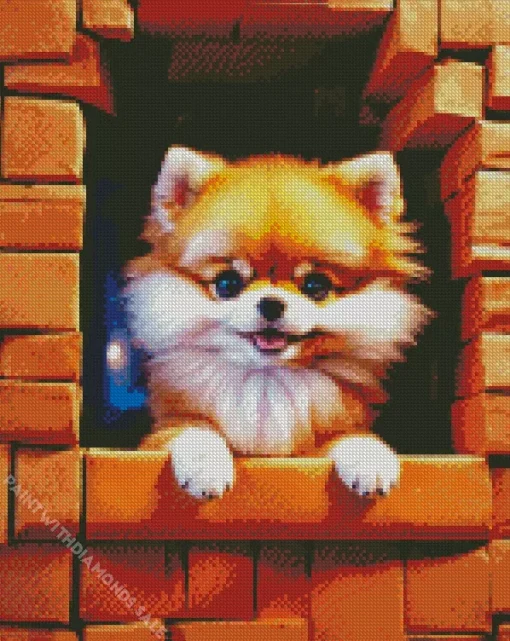 Pomeranian In Window Diamond Painting