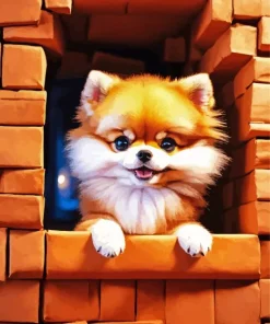 Pomeranian In Window Diamond Painting