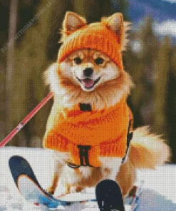 Pomeranian Skiing Diamond Painting