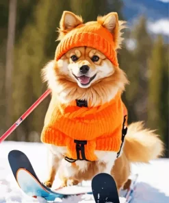 Pomeranian Skiing Diamond Painting