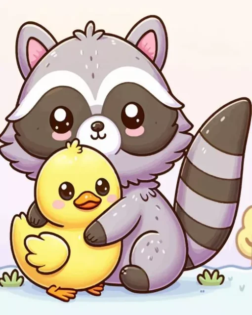 Raccoon And Duck Diamond Painting