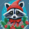 Raccoon With Santa Hat Diamond Painting