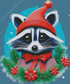 Raccoon With Santa Hat Diamond Painting