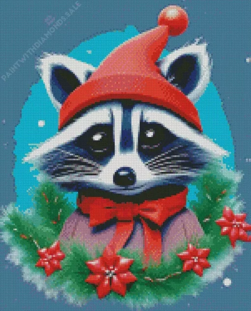 Raccoon With Santa Hat Diamond Painting