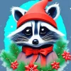 Raccoon With Santa Hat Diamond Painting