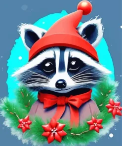 Raccoon With Santa Hat Diamond Painting