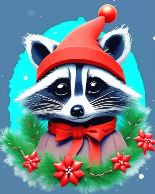 Raccoon With Santa Hat Diamond Painting