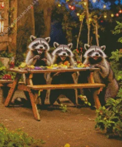 Raccoons Celebrating Diamond Painting