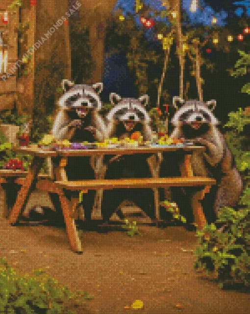 Raccoons Celebrating Diamond Painting