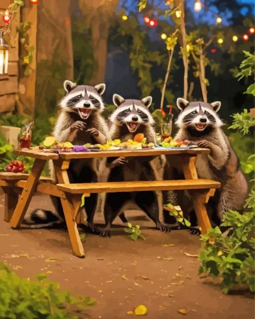 Raccoons Celebrating Diamond Painting