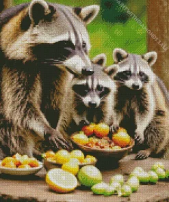 Raccoons Eating Fruits Diamond Painting