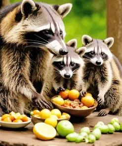 Raccoons Eating Fruits Diamond Painting