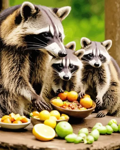 Raccoons Eating Fruits Diamond Painting