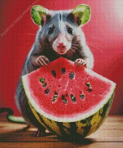 Rat Eating Watermelon Diamond Painting