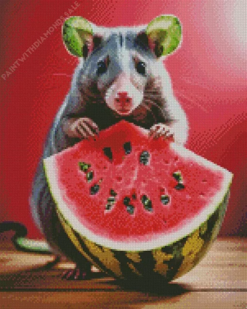 Rat Eating Watermelon Diamond Painting