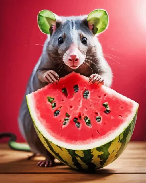 Rat Eating Watermelon Diamond Painting