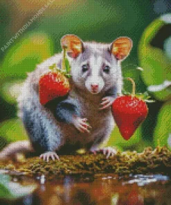 Rat With Strawberries Diamond Painting