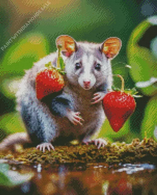 Rat With Strawberries Diamond Painting