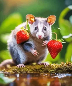 Rat With Strawberries Diamond Painting